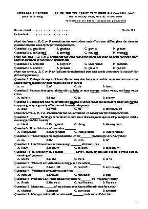 Đề thi thử tốt nghiệp THPT Quốc gia Lần 1 môn Tiếng Anh - Năm 2021 - Mã đề 101 (Có đáp án)